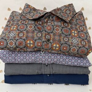 Men’s Dress 4 Shirts TASSO ELBA Prints Charcoal, Blues, Rusty Orange XXL